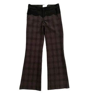 Anthropologie Elevenses The Brighton Flare Pants 4 Plaid Waist Lace Detail